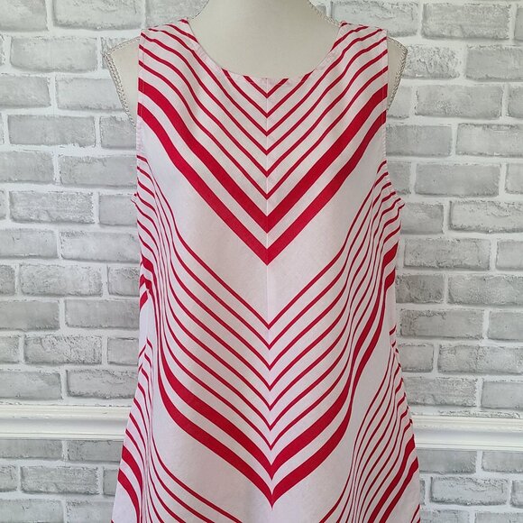 Liz Claiborne Linen Cotton Aline Shift Dress Candy Cane Stripe Holiday Large - Picture 8 of 9